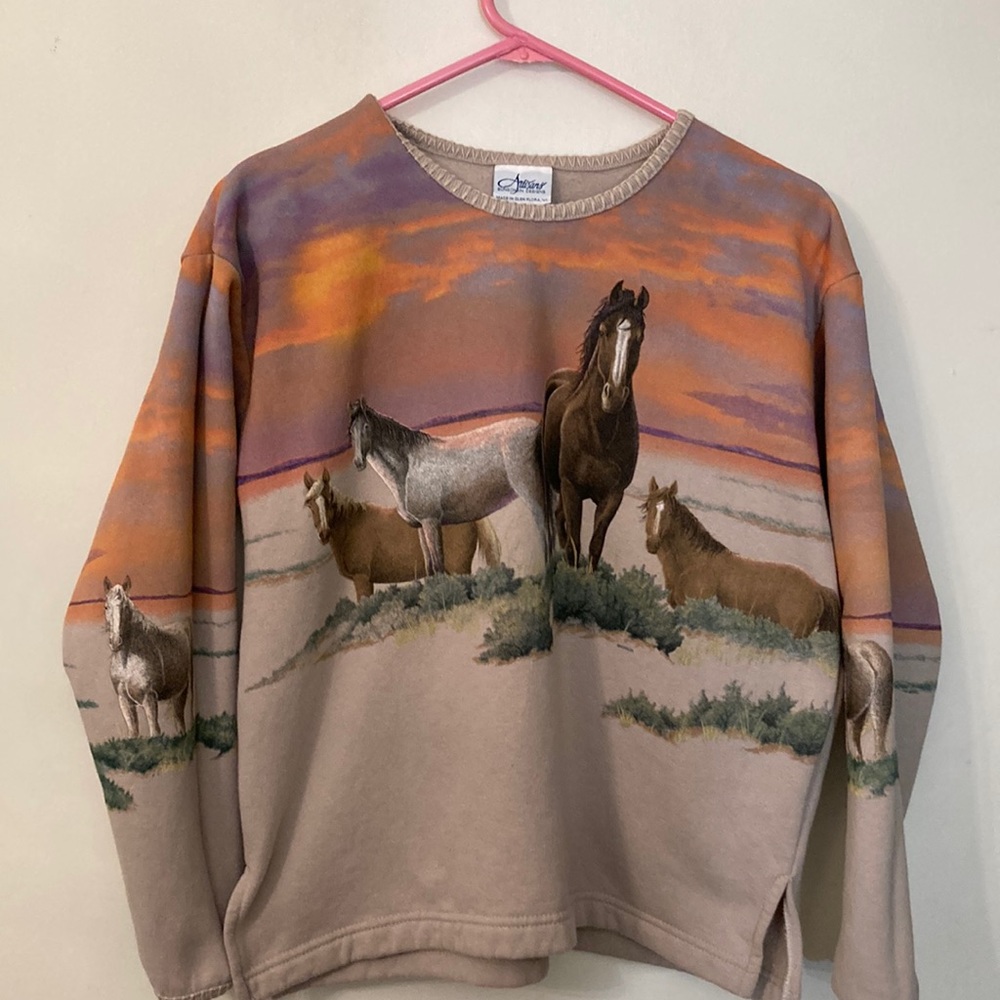 Artisan Horses Sunset Print Sweatshirt in Tan and Orange